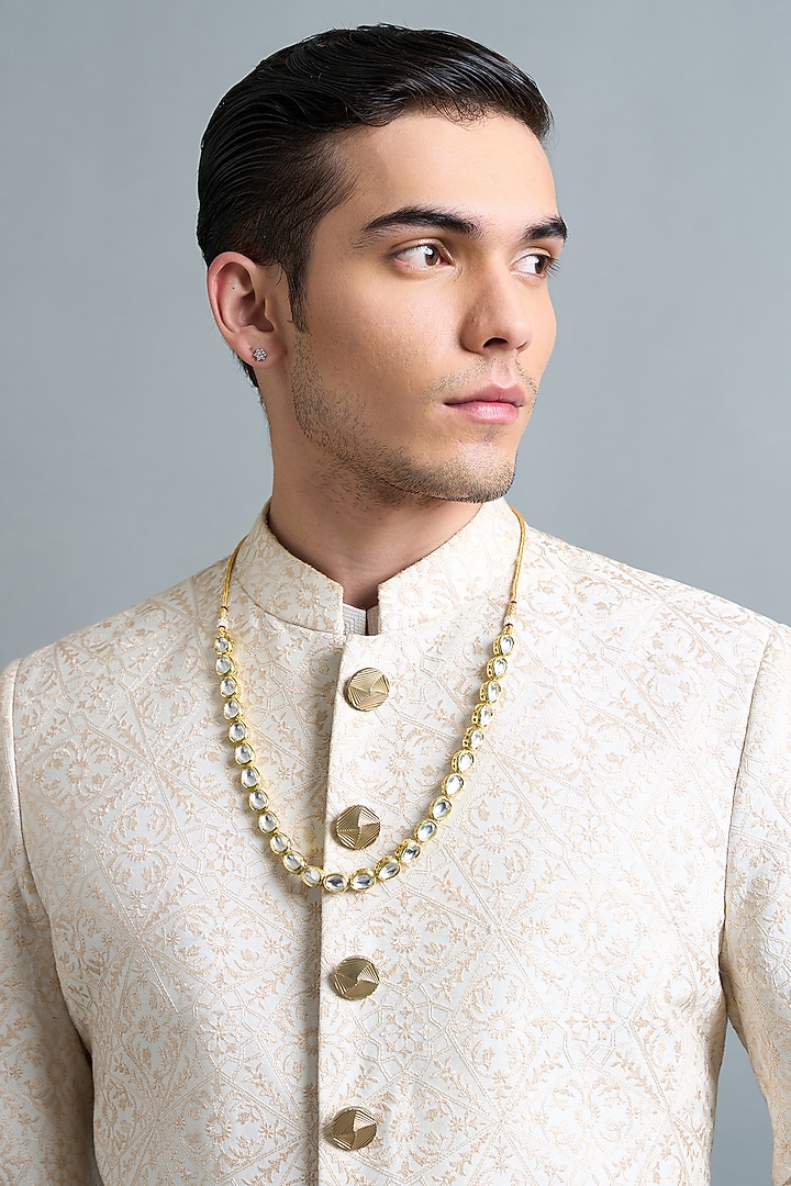 Ivory Chanderi Thread Work Wedding Sherwani Set by Gargee Designers at Pernia's Pop Up Shop
