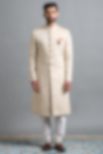 Ivory Jacquard Wedding Sherwani Set by Gargee Designers at Pernia's Pop Up Shop