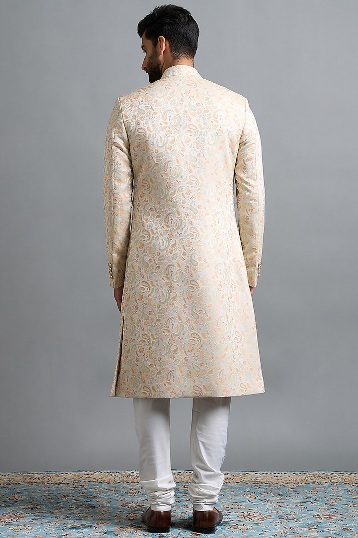 Ivory Jacquard Wedding Sherwani Set by Gargee Designers at Pernia's Pop Up Shop