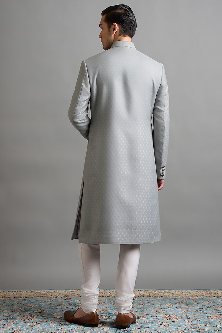 Slate Grey Jacquard Wedding Sherwani Set by Gargee Designers at Pernia's Pop Up Shop