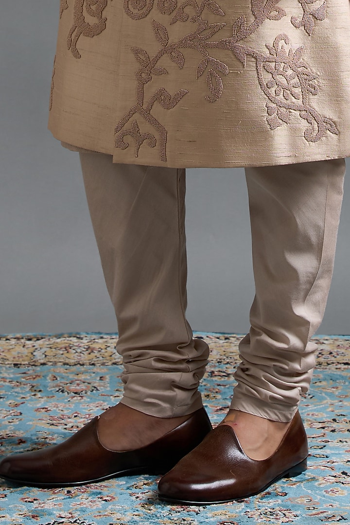 Rose Beige Raw Silk Moti Work Groom Sherwani Set by Gargee Designers at Pernia's Pop Up Shop