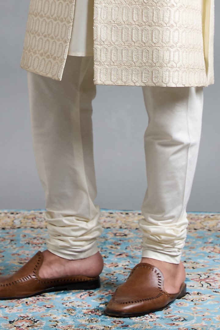 Ivory Raw Silk Hand Embroidered Groom Sherwani Set by Gargee Designers at Pernia's Pop Up Shop
