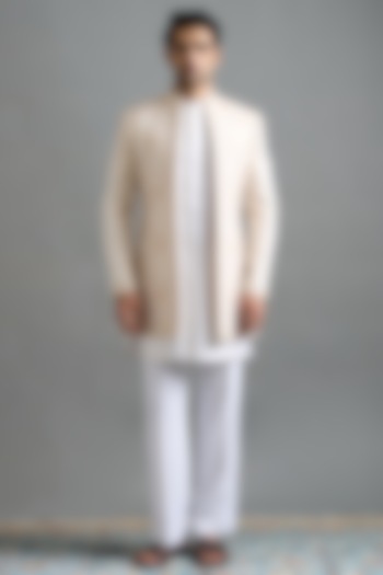 Ivory Japanese Fabric Machine Embroidered Wedding Indowestern Set by Gargee Designers at Pernia's Pop Up Shop