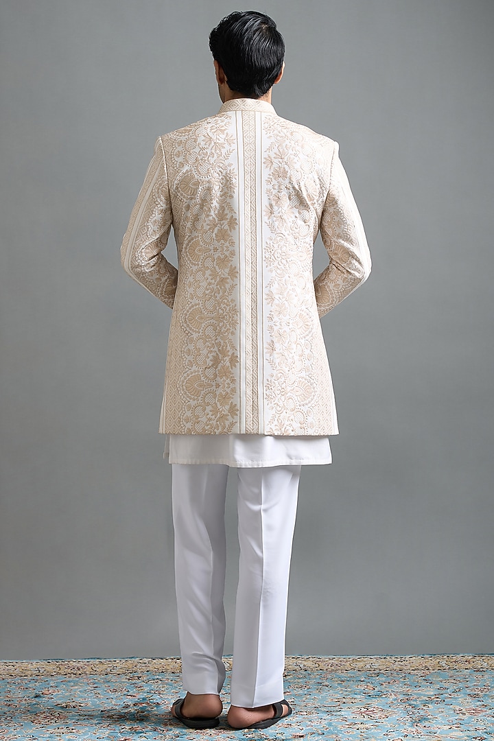 Ivory Japanese Fabric Machine Embroidered Wedding Indowestern Set by Gargee Designers at Pernia's Pop Up Shop
