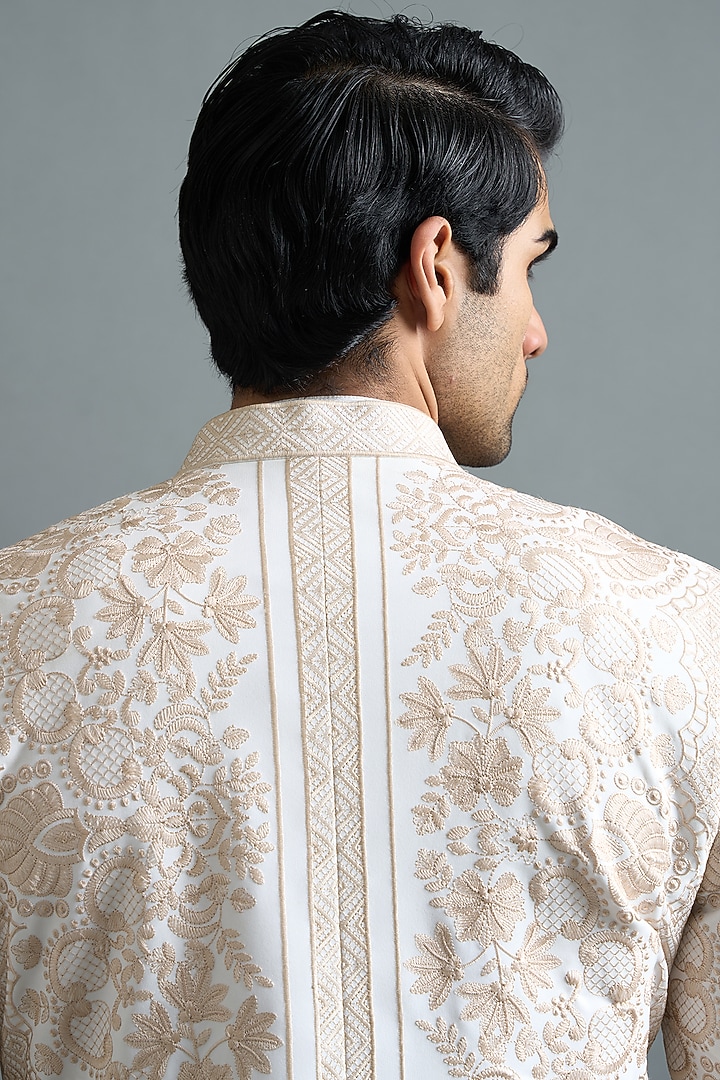 Ivory Japanese Fabric Machine Embroidered Wedding Indowestern Set by Gargee Designers at Pernia's Pop Up Shop
