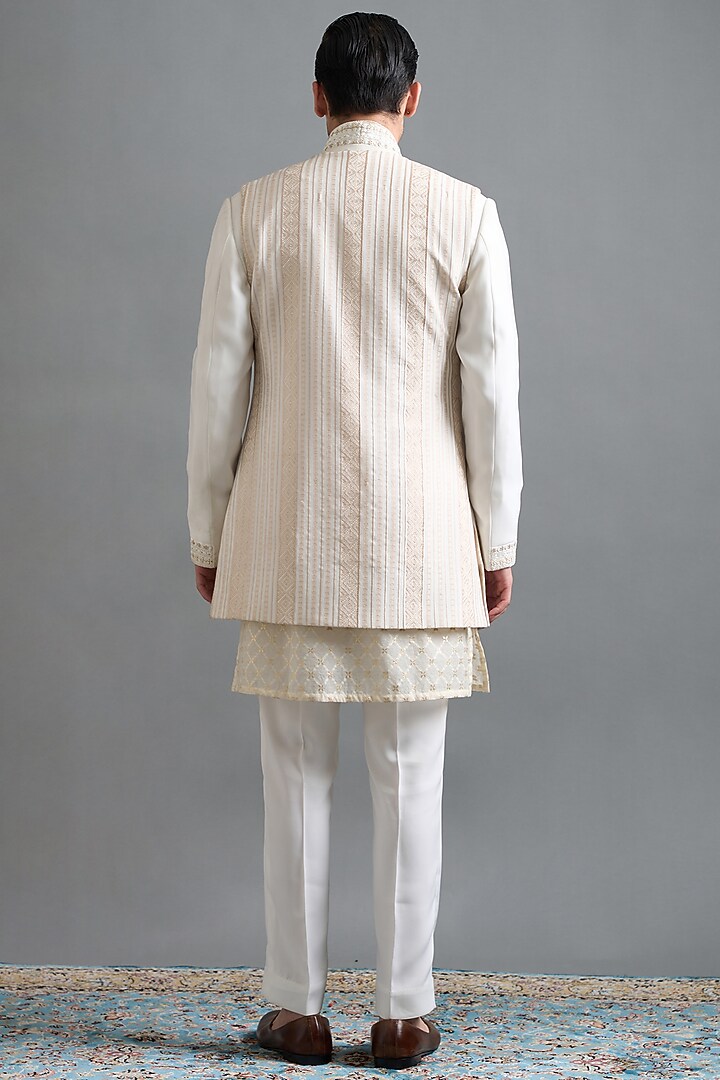 Ivory Japanese Fabric Hand & Machine Embroidered Wedding Indowestern Set by Gargee Designers at Pernia's Pop Up Shop