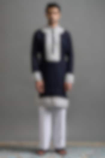 Navy Blue Japanese Fabric Dori Embroidered Kurta Set by Gargee Designers at Pernia's Pop Up Shop