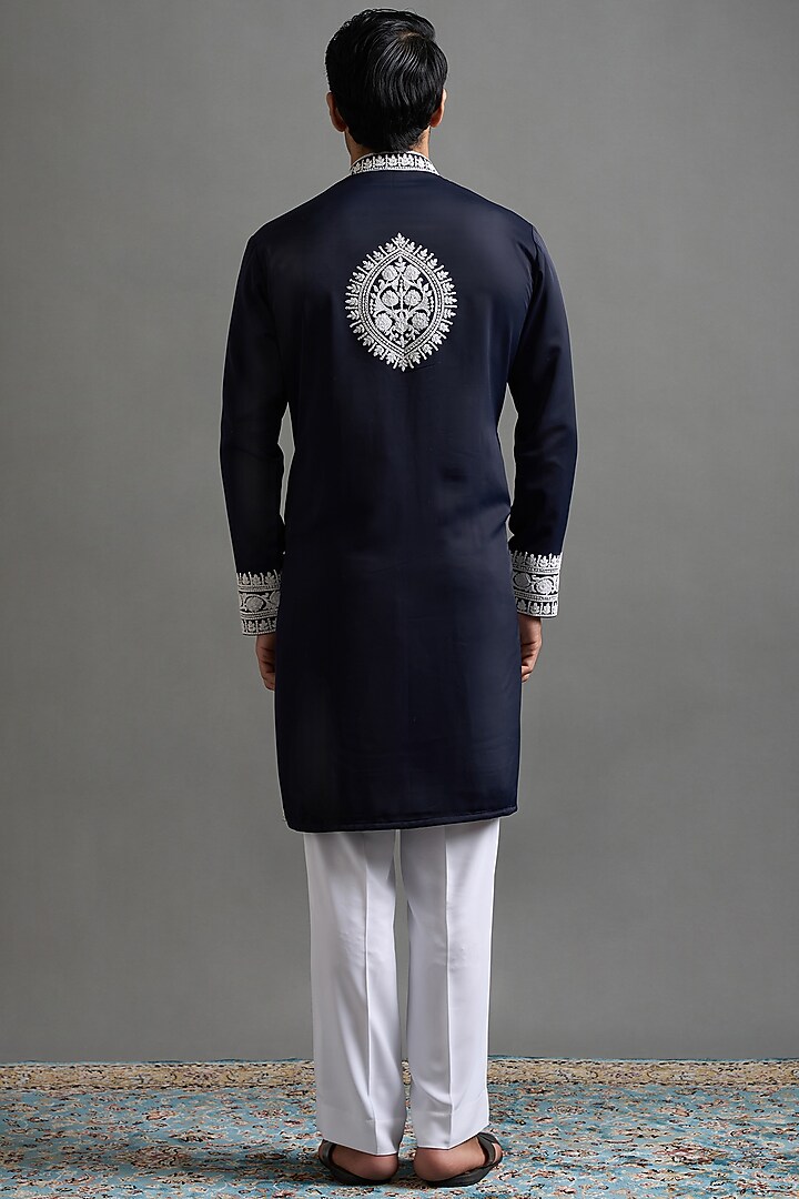Navy Blue Japanese Fabric Dori Embroidered Kurta Set by Gargee Designers at Pernia's Pop Up Shop