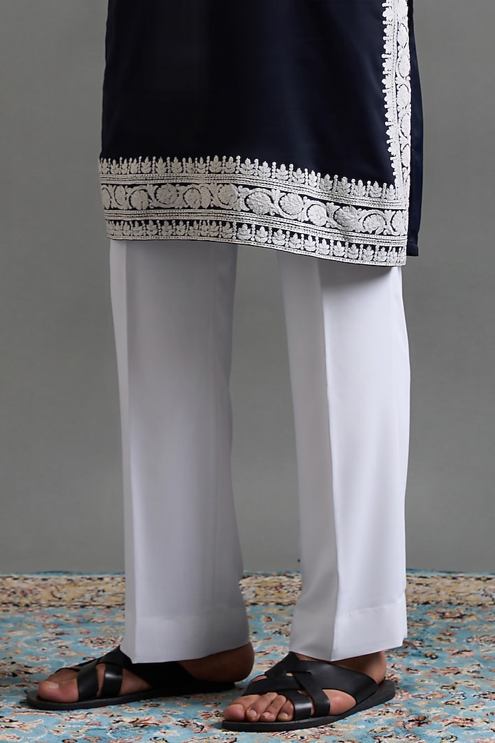 Navy Blue Japanese Fabric Dori Embroidered Kurta Set by Gargee Designers at Pernia's Pop Up Shop
