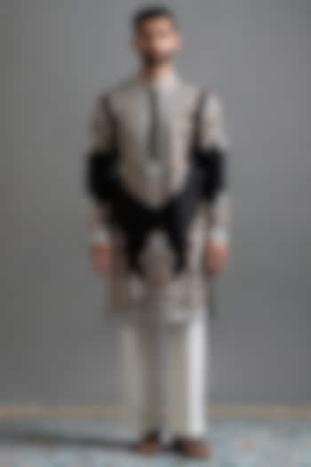 Black Cotton Silk Thread Embroidered Kurta Set by Gargee Designers at Pernia's Pop Up Shop