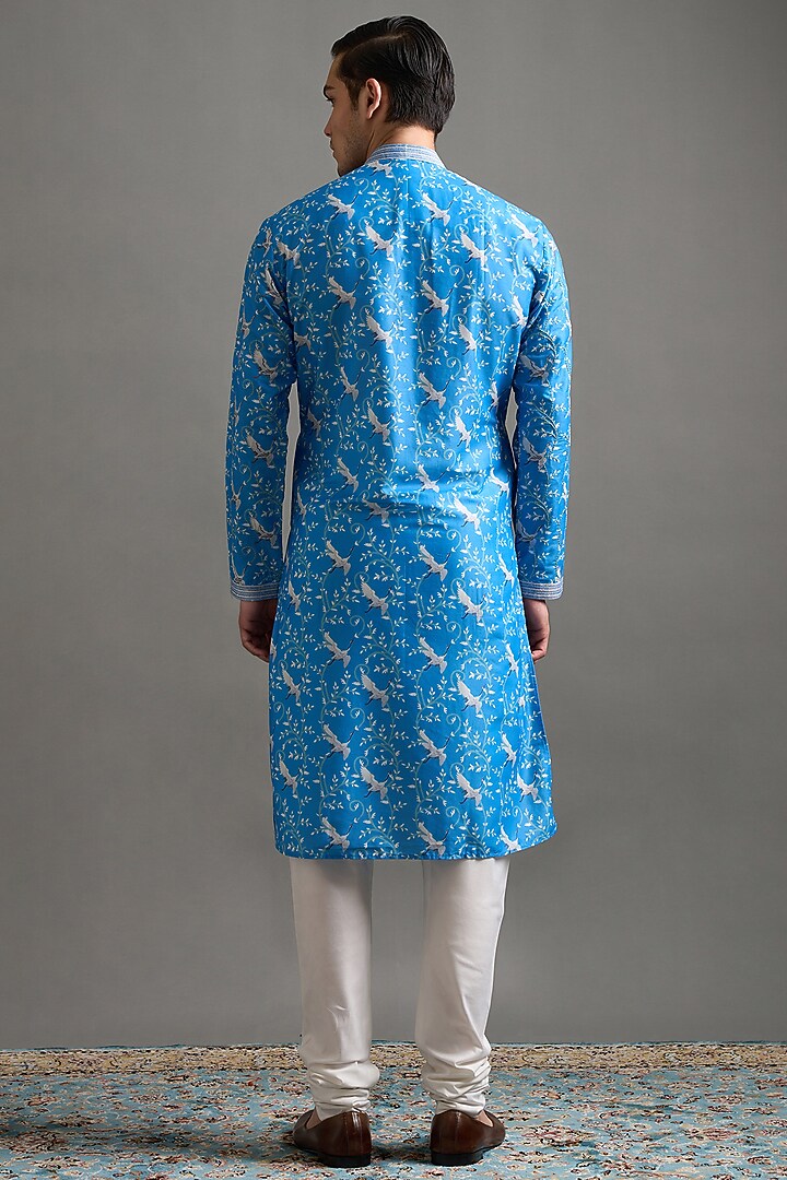 Blue Chanderi Silk Printed & Embroidered Kurta Set by Gargee Designers at Pernia's Pop Up Shop