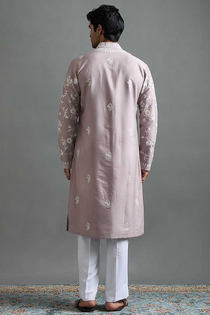 Mauve Cotton Silk Floral Embroidered Kurta Set by Gargee Designers at Pernia's Pop Up Shop