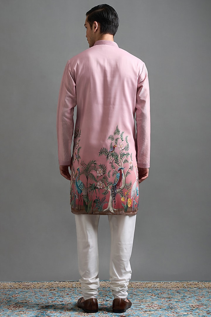Dusty Rose Pink Chanderi Silk Printed & Embroidered Kurta Set by Gargee Designers at Pernia's Pop Up Shop