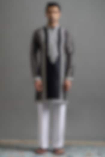 Black Pink Chanderi Silk Printed & Embroidered Kurta Set by Gargee Designers at Pernia's Pop Up Shop