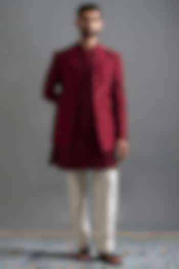 Maroon Dupion Threadwork Jacket Set by Gargee Designers at Pernia's Pop Up Shop