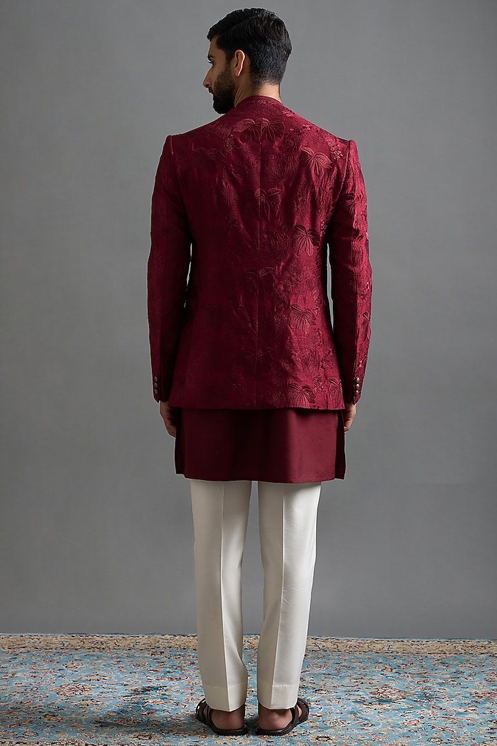 Maroon Dupion Threadwork Jacket Set by Gargee Designers at Pernia's Pop Up Shop