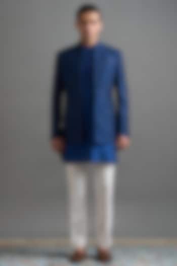 Royal Blue Dupion Threadwork Jacket Set by Gargee Designers at Pernia's Pop Up Shop