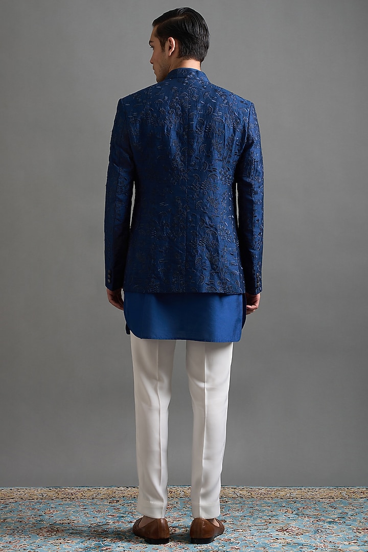 Royal Blue Dupion Threadwork Jacket Set by Gargee Designers at Pernia's Pop Up Shop