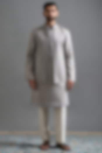 Silver Grey Chanderi Silk Thread Embroidered Bundi Jacket Set by Gargee Designers at Pernia's Pop Up Shop