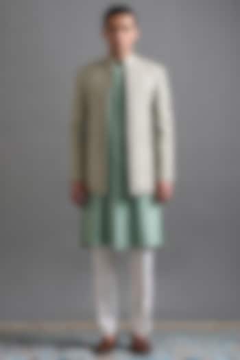 Mint Green Dupion Thread Embroidered Jacket Set by Gargee Designers at Pernia's Pop Up Shop
