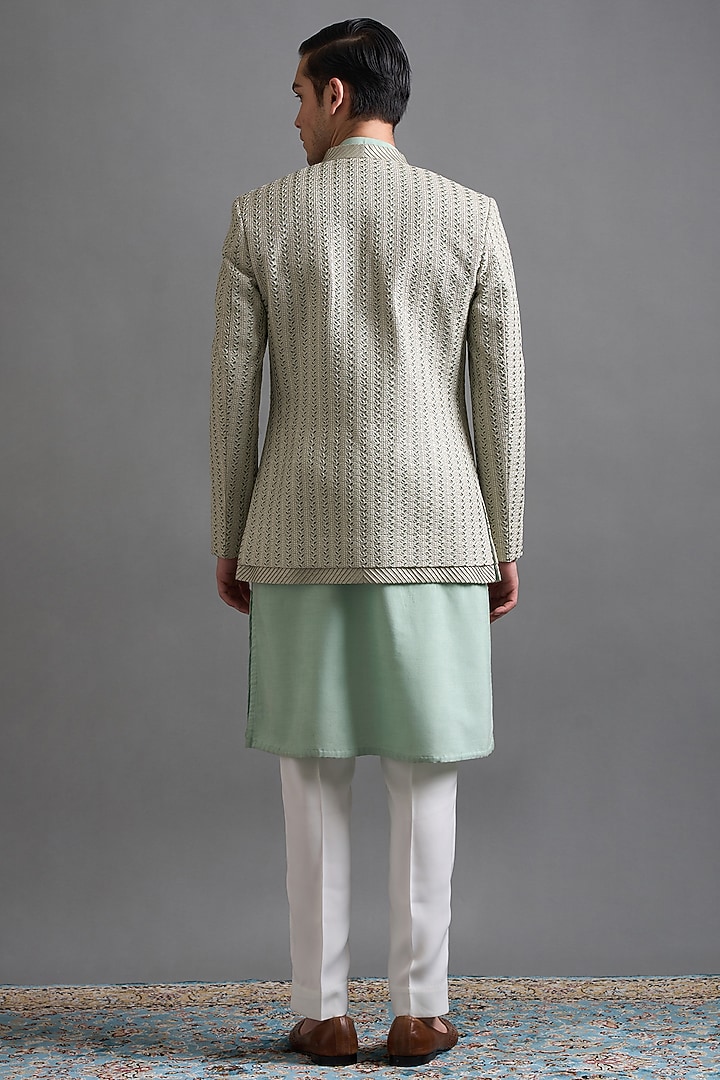 Mint Green Dupion Thread Embroidered Jacket Set by Gargee Designers at Pernia's Pop Up Shop