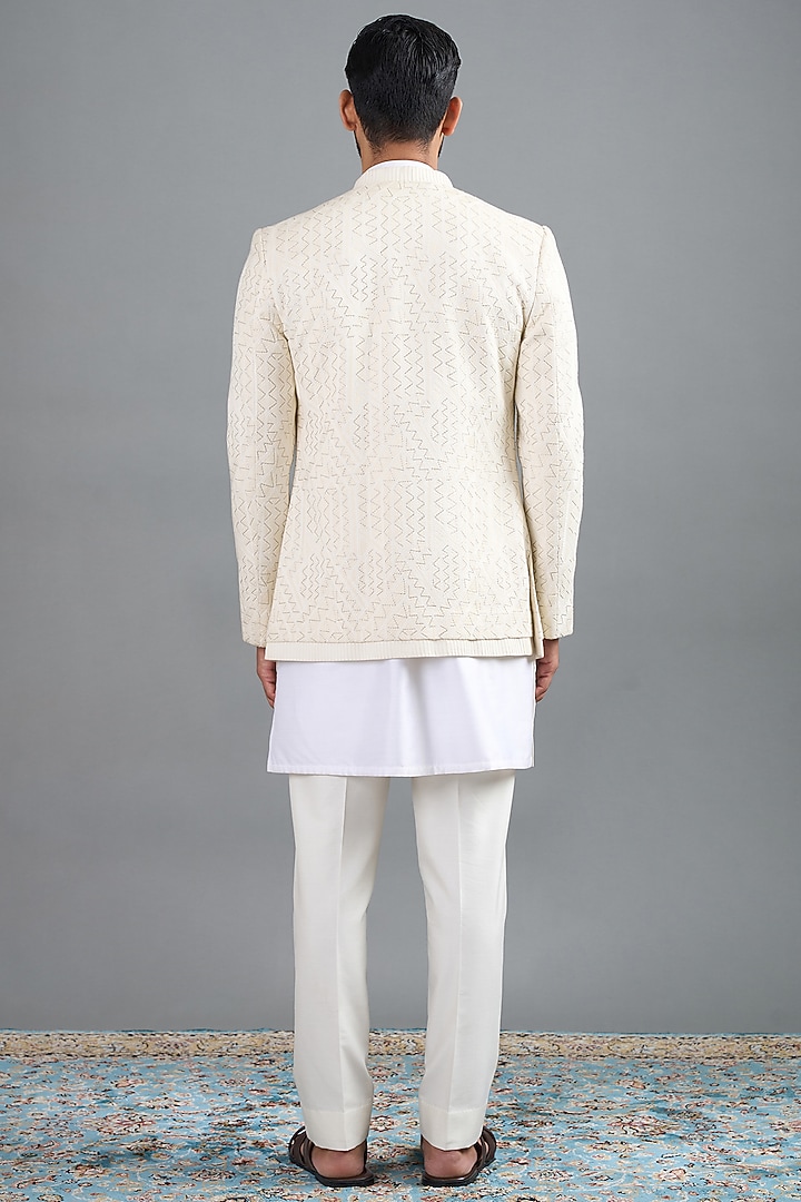 Pristine Ivory Dupion Thread Embroidered Jacket Set by Gargee Designers at Pernia's Pop Up Shop