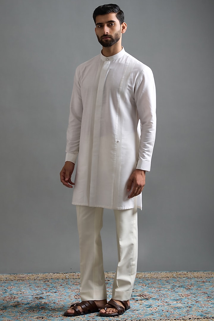 Pristine Ivory Dupion Thread Embroidered Jacket Set by Gargee Designers at Pernia's Pop Up Shop