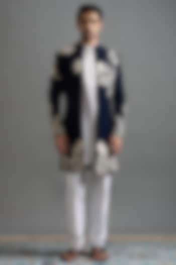 Navy Polyester Threadwork Wedding Indowestern Set by Gargee Designers at Pernia's Pop Up Shop