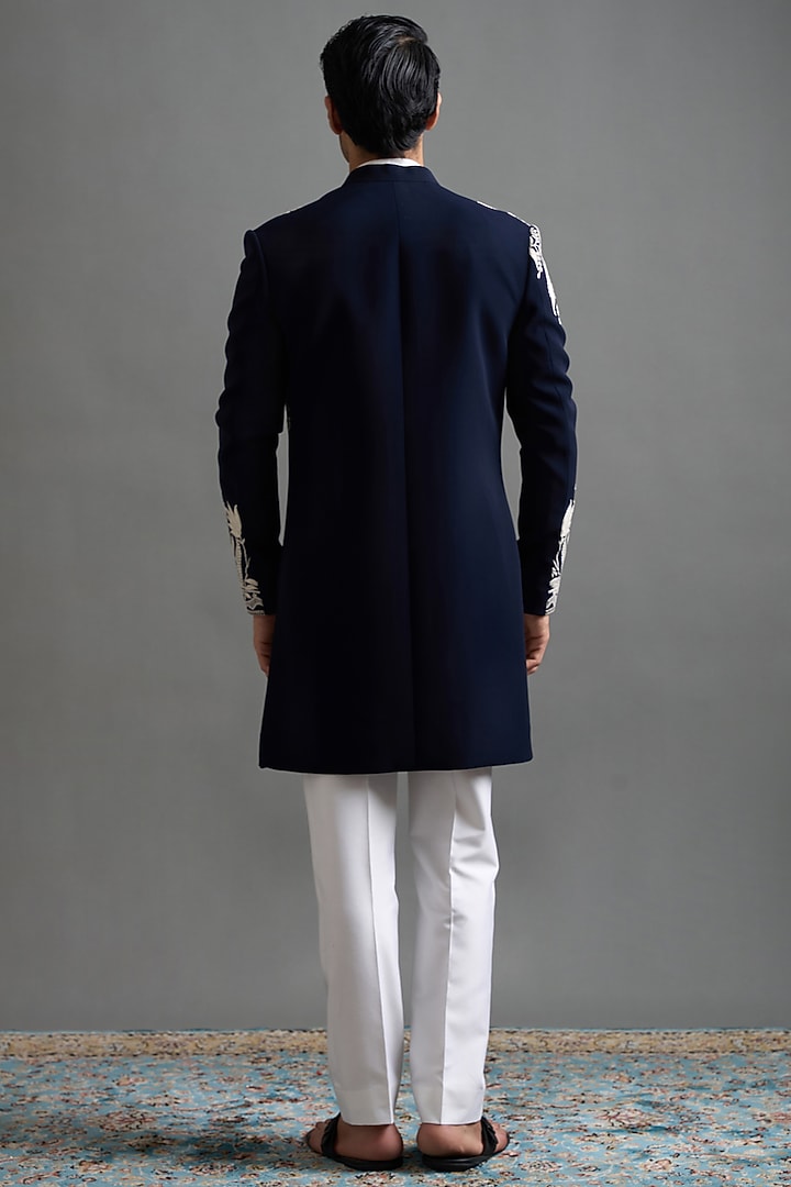Navy Polyester Threadwork Wedding Indowestern Set by Gargee Designers at Pernia's Pop Up Shop