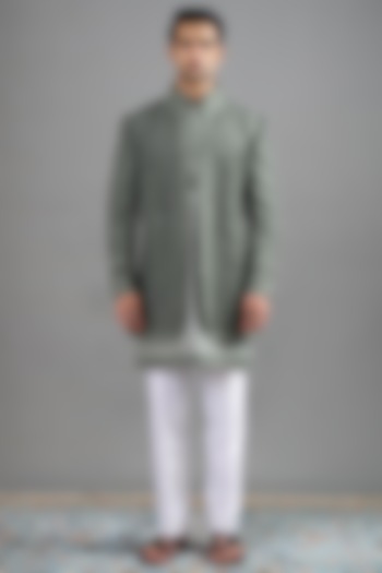 Sage Green Suede Cutwork Bundi Jacket Set by Gargee Designers at Pernia's Pop Up Shop