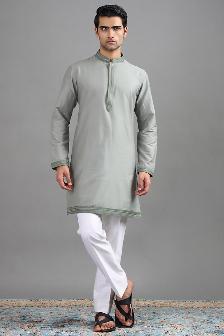 Sage Green Suede Cutwork Bundi Jacket Set by Gargee Designers at Pernia's Pop Up Shop