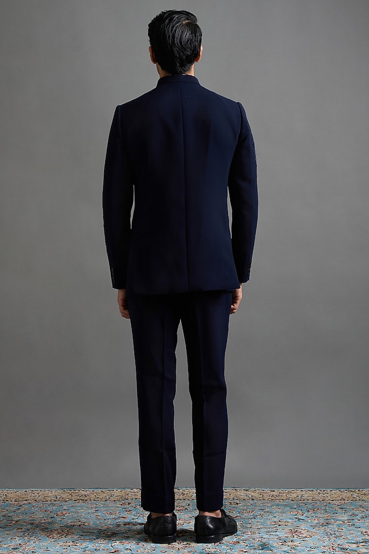 Midnight Blue Polyester Hand Embroidered Jodhpuri Set by Gargee Designers at Pernia's Pop Up Shop