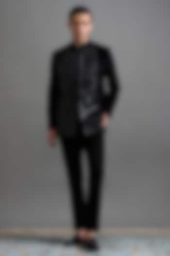 Jet Black Velvet Cutdana Embroidered Jodhpuri Set by Gargee Designers at Pernia's Pop Up Shop
