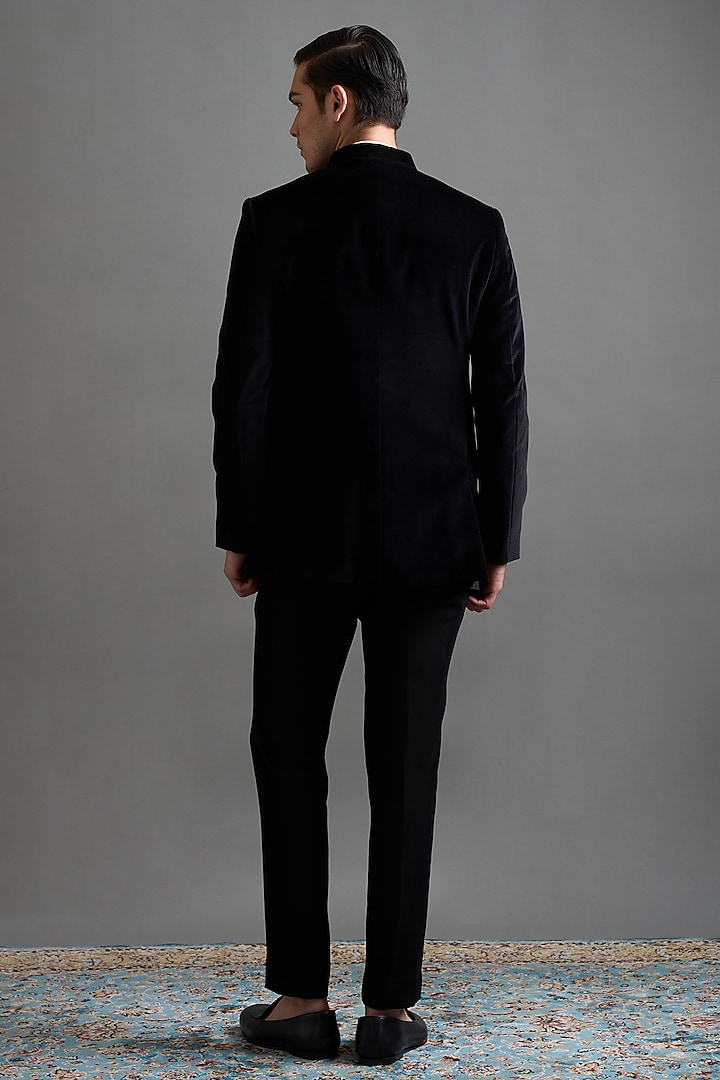 Jet Black Velvet Cutdana Embroidered Jodhpuri Set by Gargee Designers at Pernia's Pop Up Shop