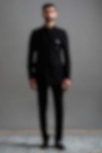 Black Polyester Motif Embroidered Jodhpuri Set by Gargee Designers at Pernia's Pop Up Shop