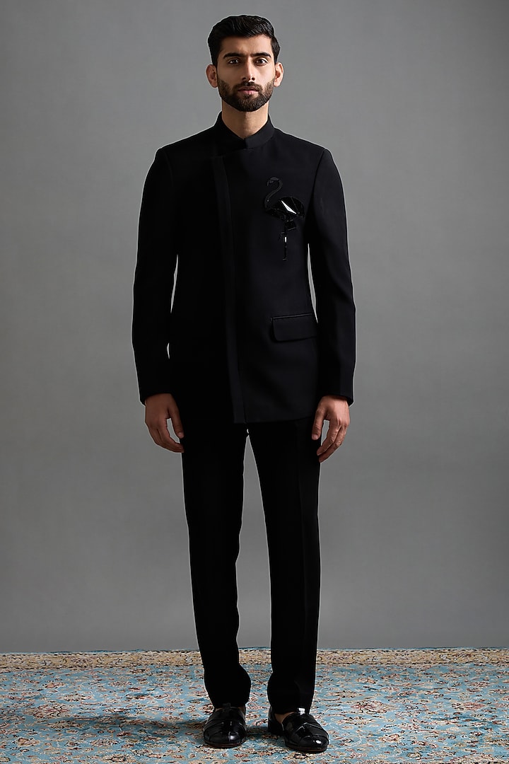 Black Polyester Motif Embroidered Jodhpuri Set by Gargee Designers at Pernia's Pop Up Shop