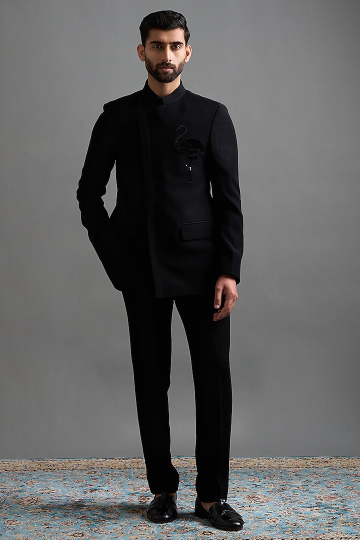 Black Polyester Motif Embroidered Jodhpuri Set by Gargee Designers at Pernia's Pop Up Shop