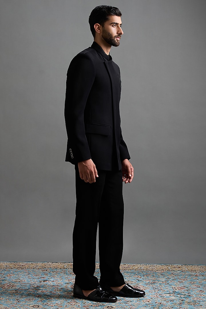 Black Polyester Motif Embroidered Jodhpuri Set by Gargee Designers at Pernia's Pop Up Shop