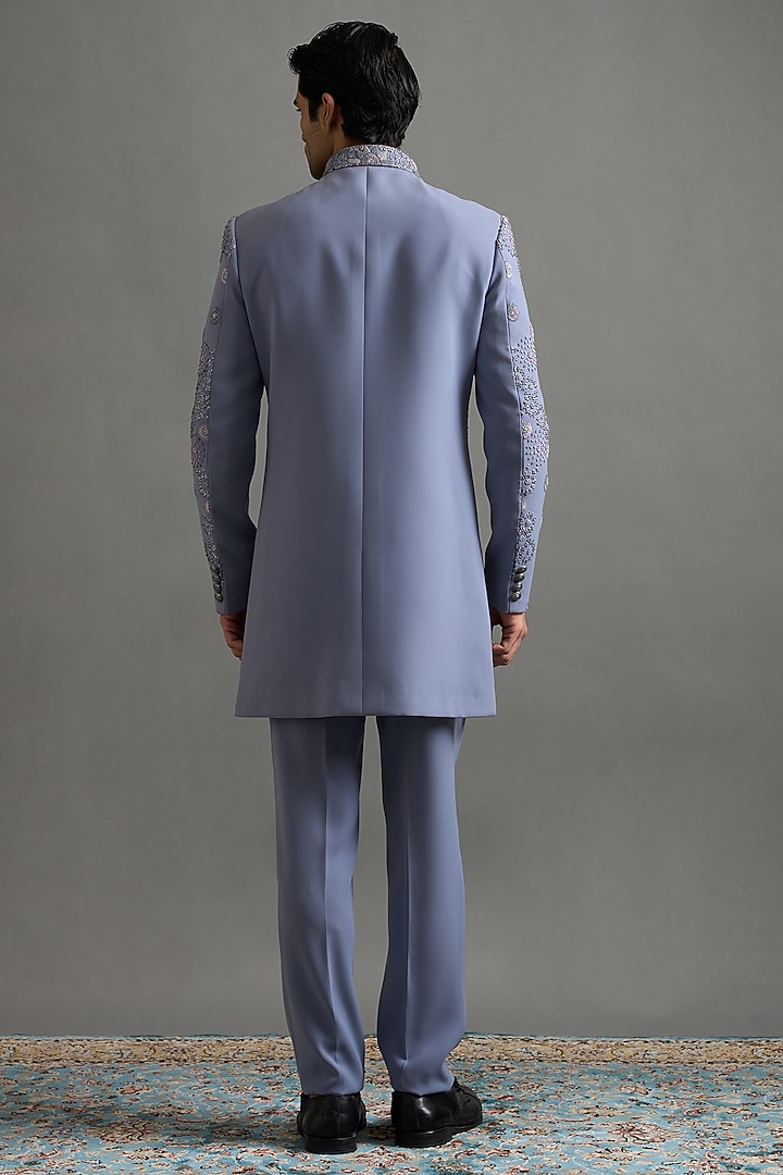 Powder Blue Polyester Motifs Embroidered Wedding Indowestern Set by Gargee Designers at Pernia's Pop Up Shop
