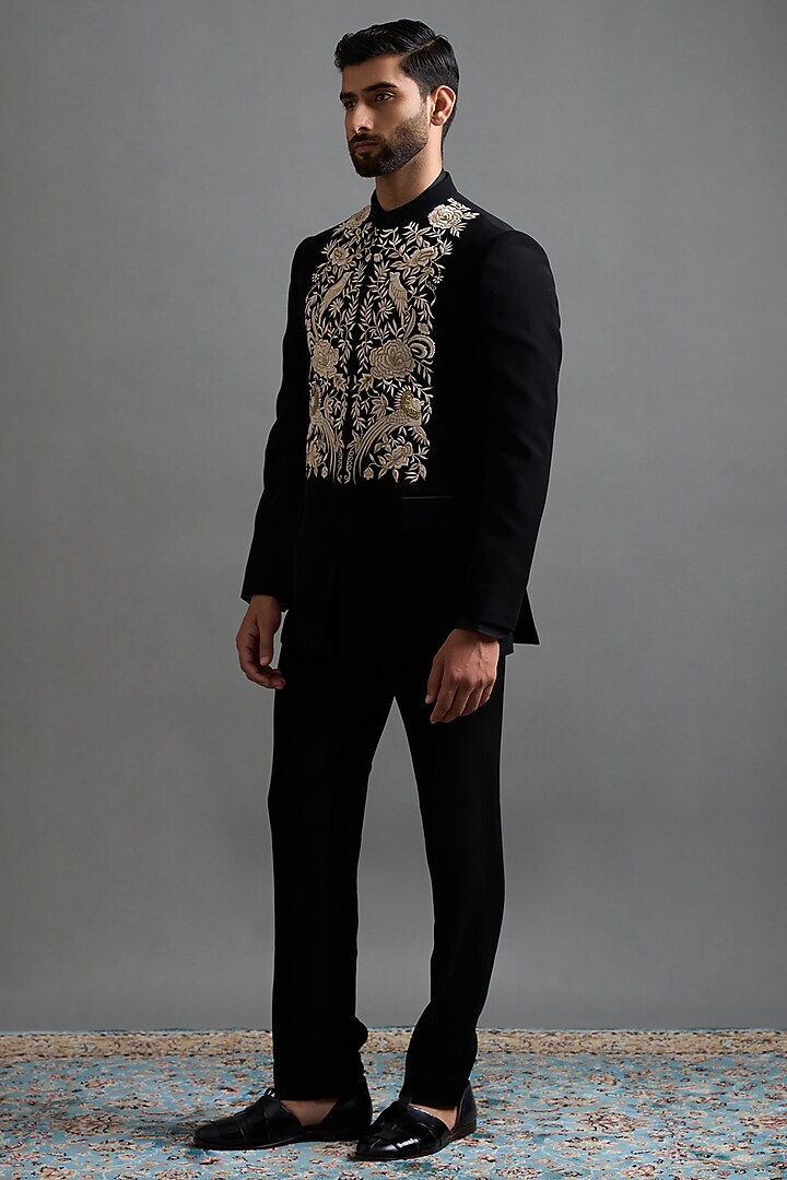 Black Velvet Hand & Machine Embroidered Jodhpuri Set by Gargee Designers at Pernia's Pop Up Shop