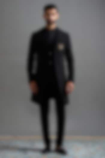 Black Jacquard Wedding Indowestern set by Gargee Designers at Pernia's Pop Up Shop