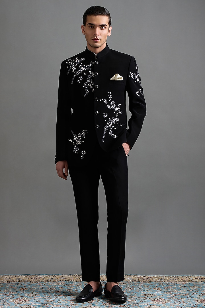 Black Polyester Hand Embroidered Jodhpuri Set by Gargee Designers at Pernia's Pop Up Shop