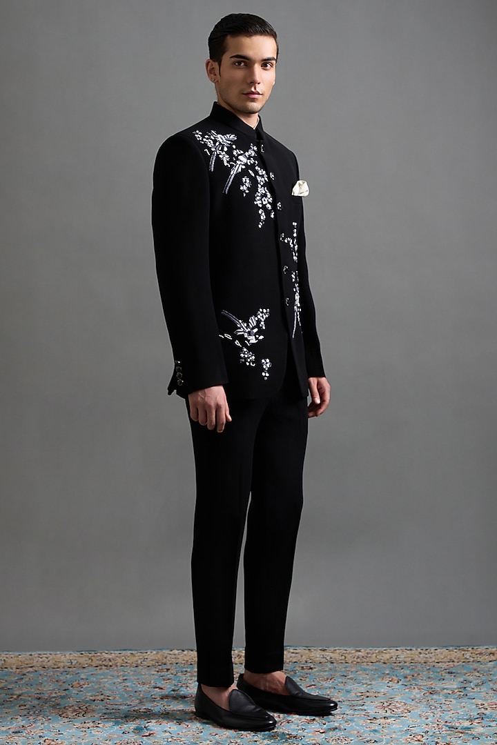 Black Polyester Hand Embroidered Jodhpuri Set by Gargee Designers at Pernia's Pop Up Shop