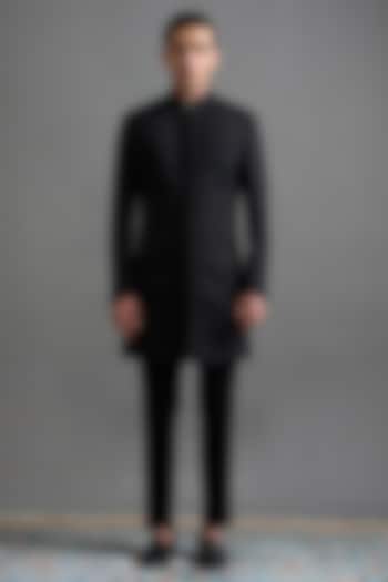 Black Jacquard Hand Embroidered Wedding Indowestern Set by Gargee Designers at Pernia's Pop Up Shop