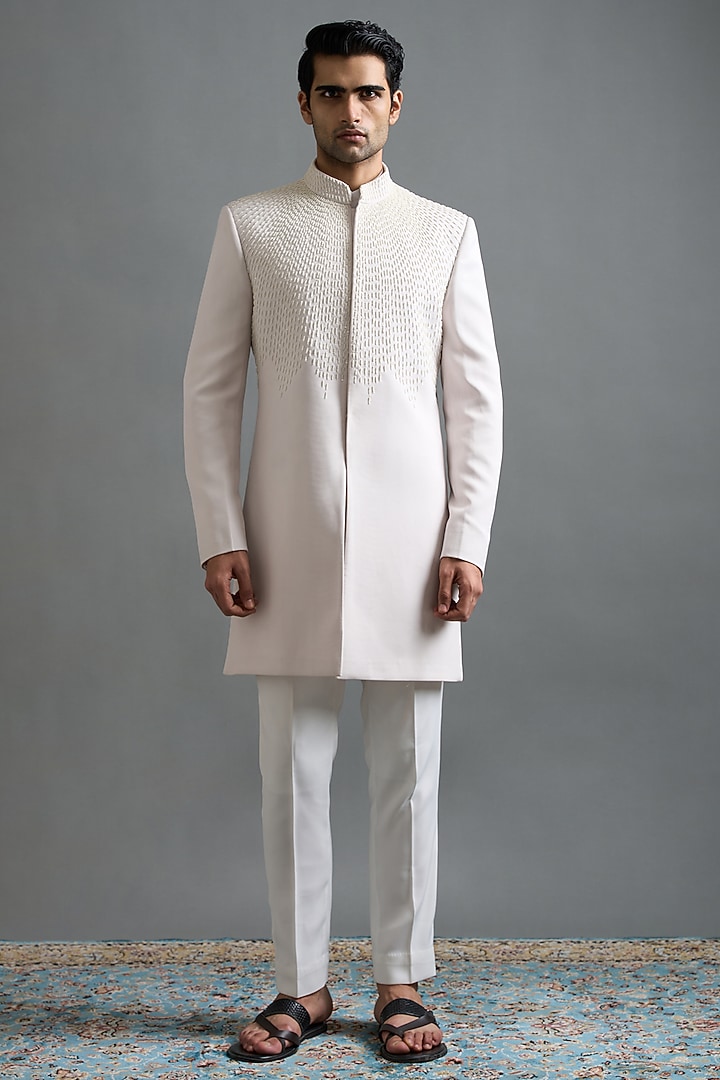 Ivory Polyester Hand Embroidered Wedding Indowestern Set by Gargee Designers at Pernia's Pop Up Shop