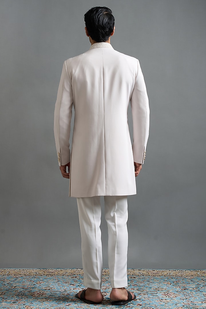 Ivory Polyester Hand Embroidered Wedding Indowestern Set by Gargee Designers at Pernia's Pop Up Shop