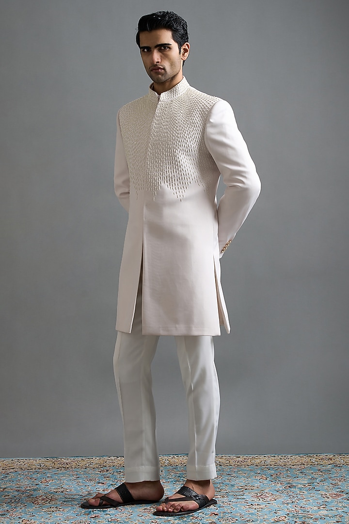 Ivory Polyester Hand Embroidered Wedding Indowestern Set by Gargee Designers at Pernia's Pop Up Shop