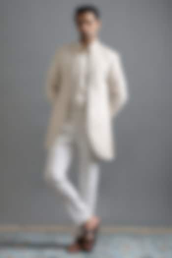 Ivory Polyester Hand Embroidered Wedding Indowestern Set by Gargee Designers at Pernia's Pop Up Shop