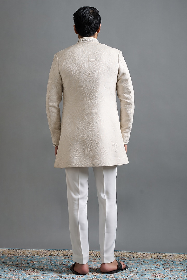 Ivory Polyester Hand Embroidered Wedding Indowestern Set by Gargee Designers at Pernia's Pop Up Shop
