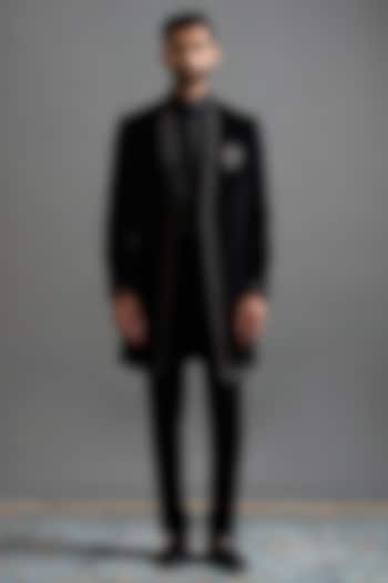 Black Polyester Hand Embroidered Wedding Indowestern Set by Gargee Designers at Pernia's Pop Up Shop